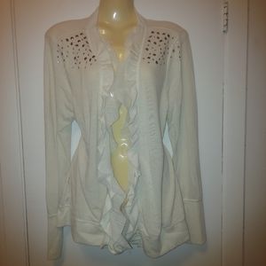 Poof Excellence Long Sleeve off white ruffle cardigan size 2x